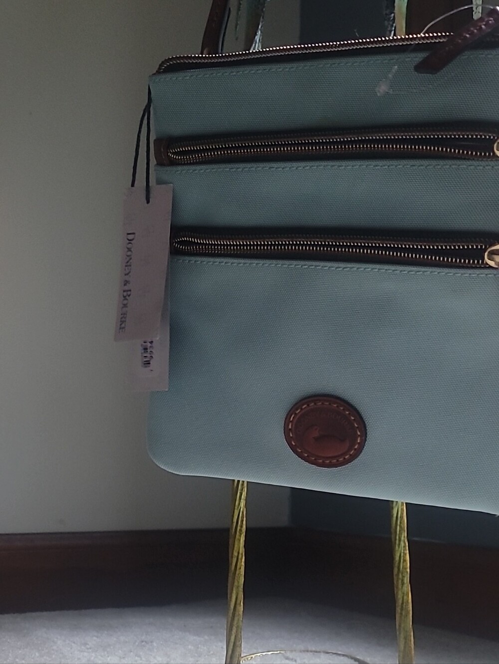 Dooney & Bourke Light Blue Messenger Bag with Brown Trim